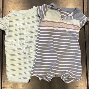 Carter's Blue and Green Striped Bodysuits